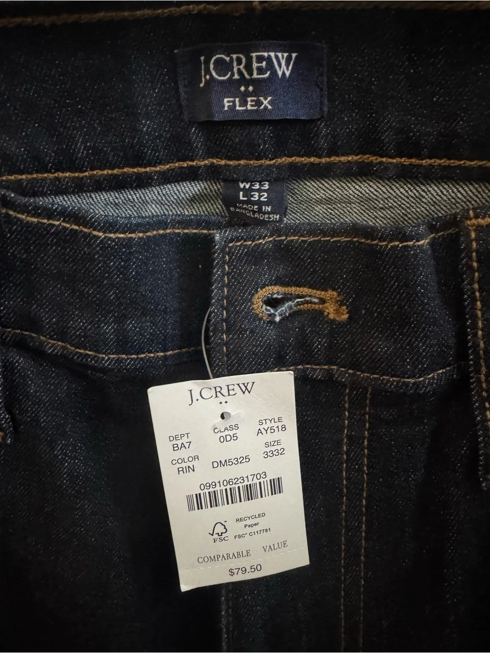 J. Crew Men’s Dark Indigo Slim Straight Jeans